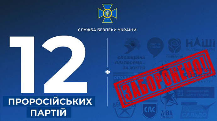 В Україні остаточно заборонили діяльність 12 проросійських партій