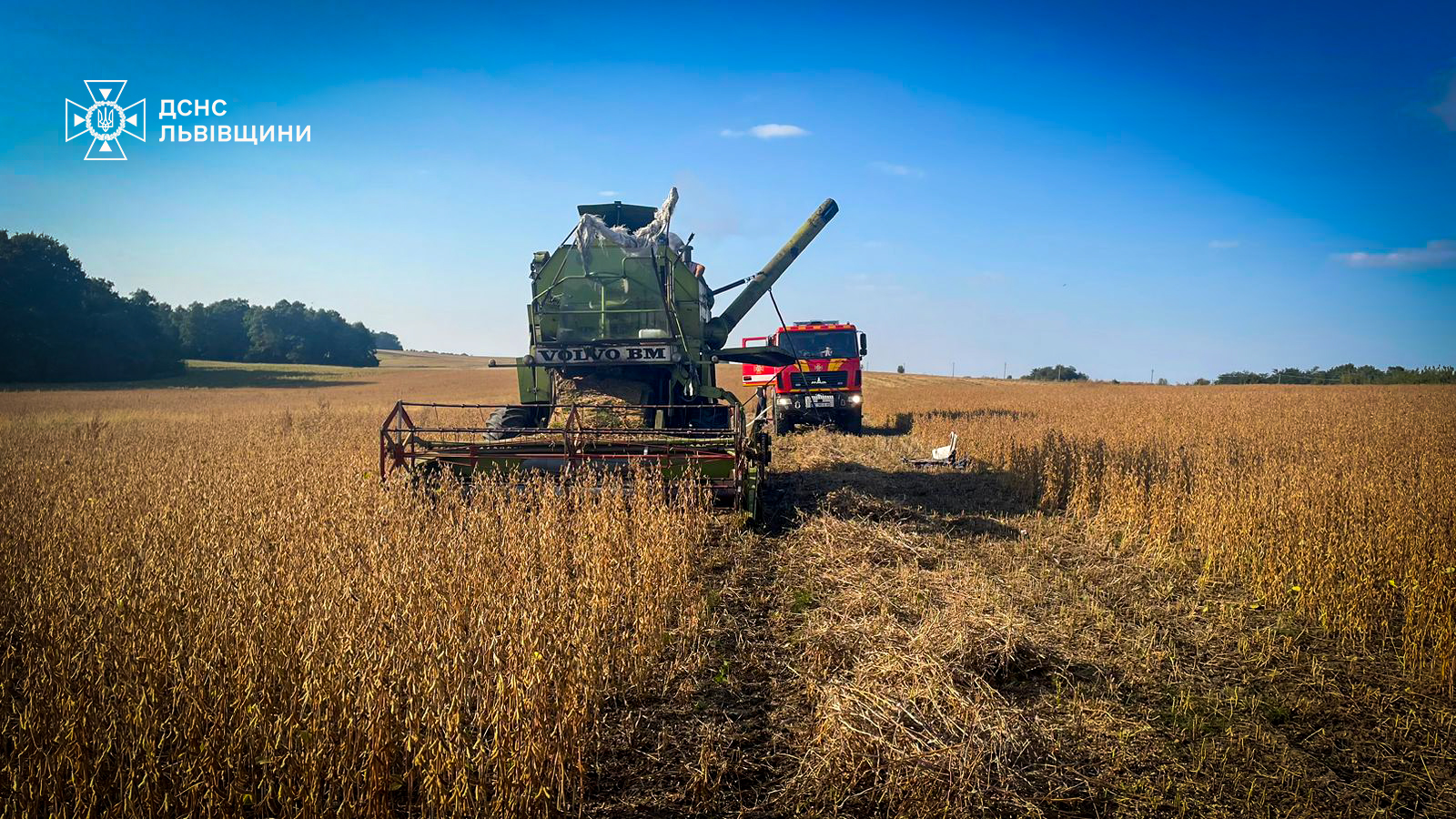 Пожежа на полі: на Львівщині загорівся комбайн під час збору врожаю