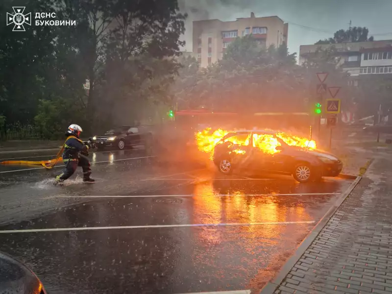 У Чернівцях посеред вулиці загорілося авто