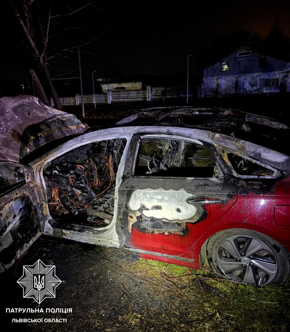 Нічна аварія у Львові: Hyundai зніс знаки, врізався в дерево і загорівся (ФОТО)
