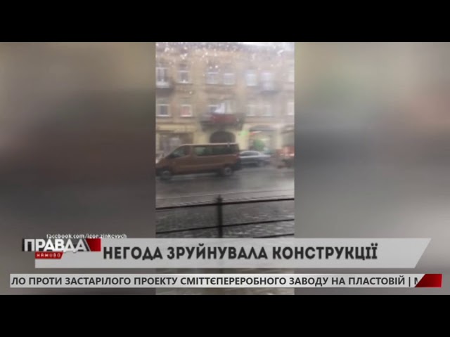 У Львові під час шквалу зі зливою і градом зривало легкі рекламні конструкції
