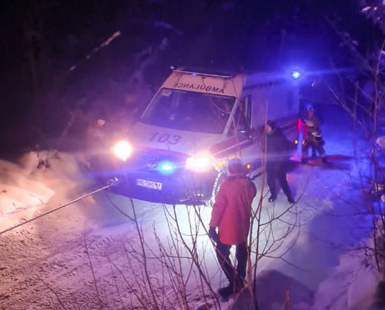На Львівщині швидка допомога застрягла у снігу (фото)