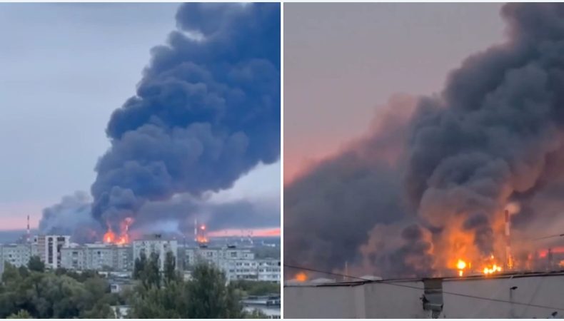 У Росії дрони вдарили по Куйбишевському нафтопереробному заводу: вирує пожежа