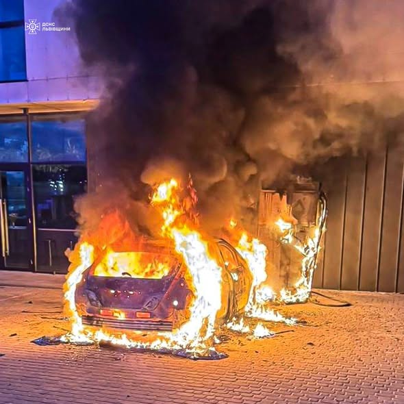 Палав автомобіль і станція: біля Львова рятували електрокар (фото)