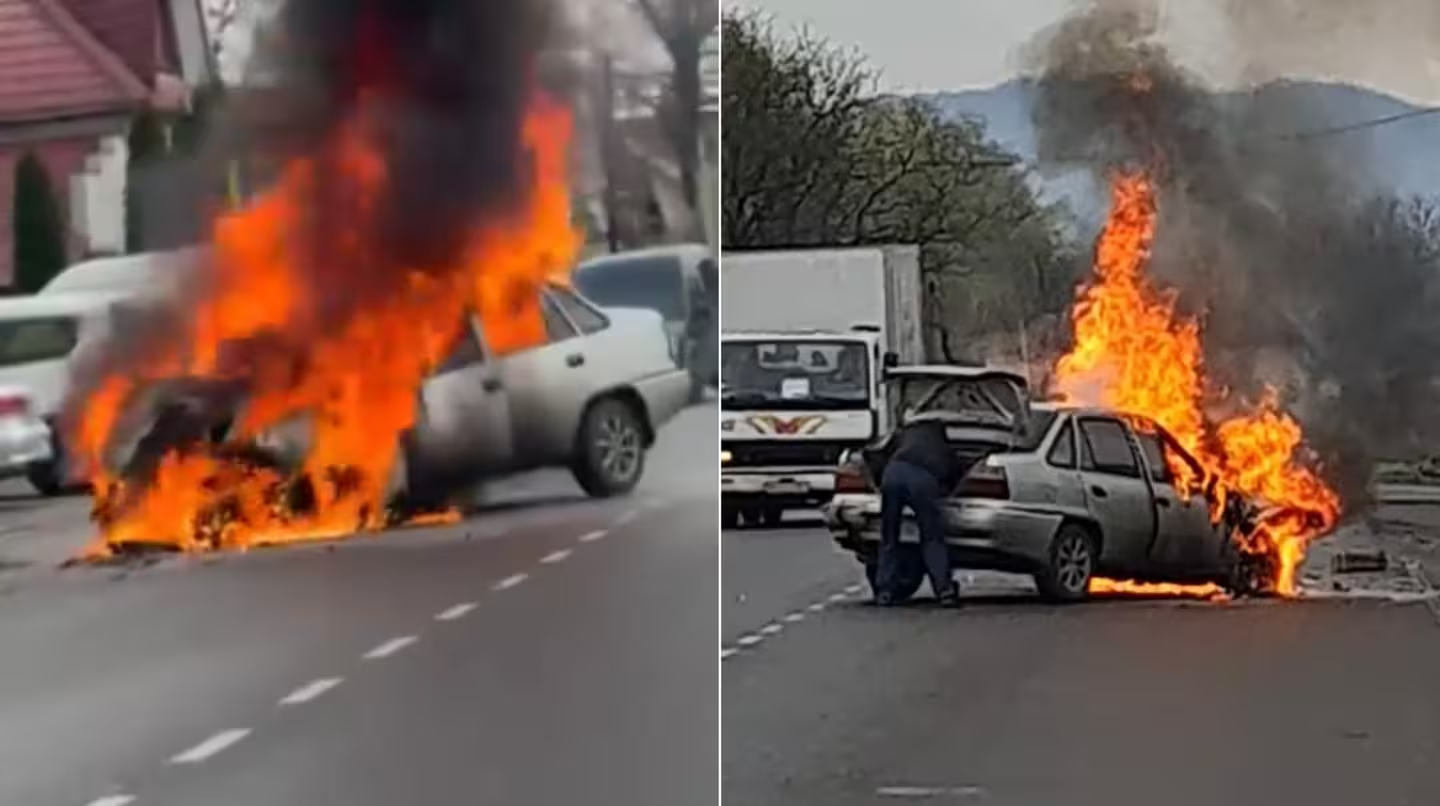 На Закарпатті люди ледь не згоріли в авто після аварії (фото)