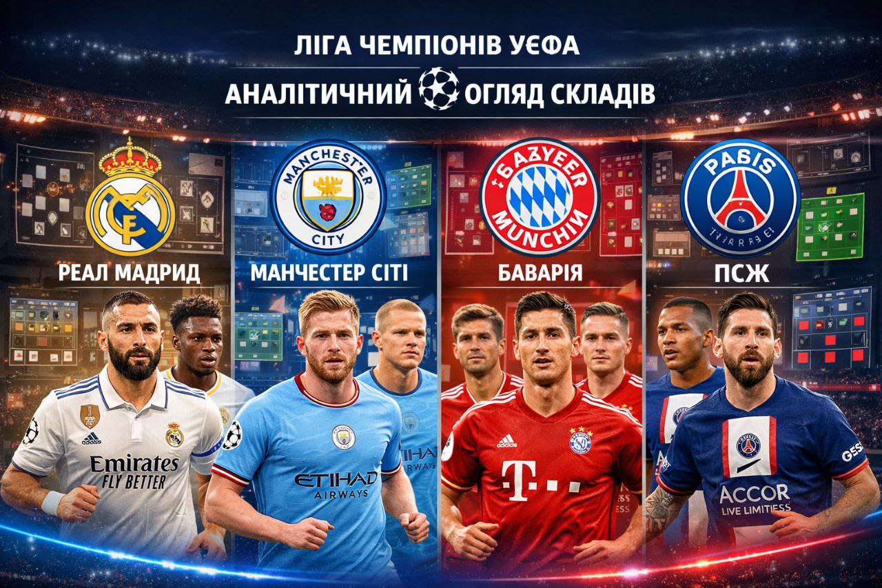 Ліга чемпіонів УЄФА: аналітичний огляд складів Реала, Манчестер Сіті, Баварії та ПСЖ